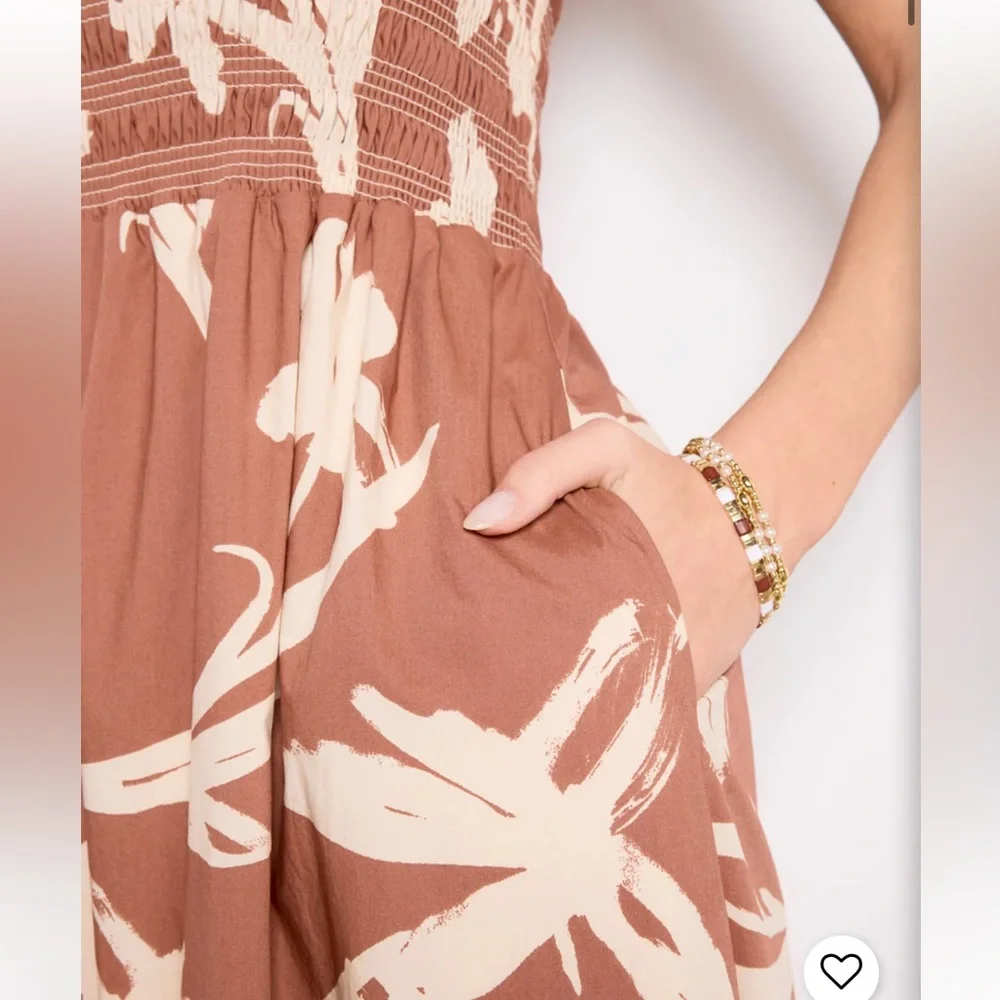 Like new Evereve Cecilia Brown and Cream Floral Midi Dress - Picture 2 of 8